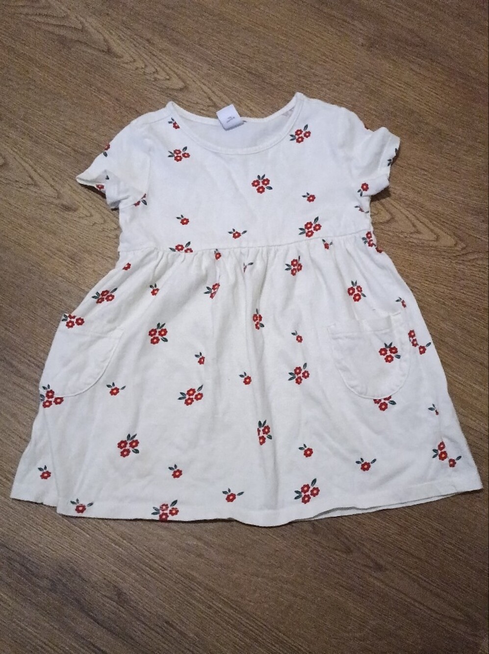 Old Navy Cream Dress with Red Floral Print